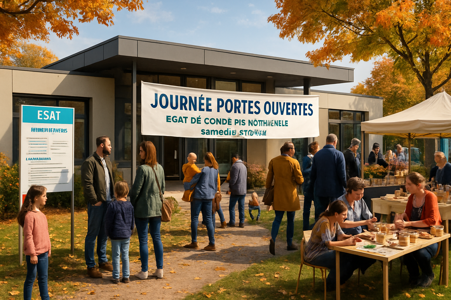 participez aux portes ouvertes de l'esat de condé-en-normandie le samedi 4 octobre ! venez découvrir les activités, ateliers et savoir-faire des travailleurs accompagnés. une journée pour échanger, visiter les locaux et en apprendre plus sur l'engagement social de cet établissement.