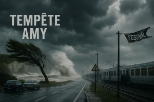 la tempête amy souffle sur la normandie avec de violentes rafales de vent, provoquant d'importantes perturbations dans les transports et l'annulation de plusieurs événements. suivez la situation en temps réel et les consignes de sécurité.