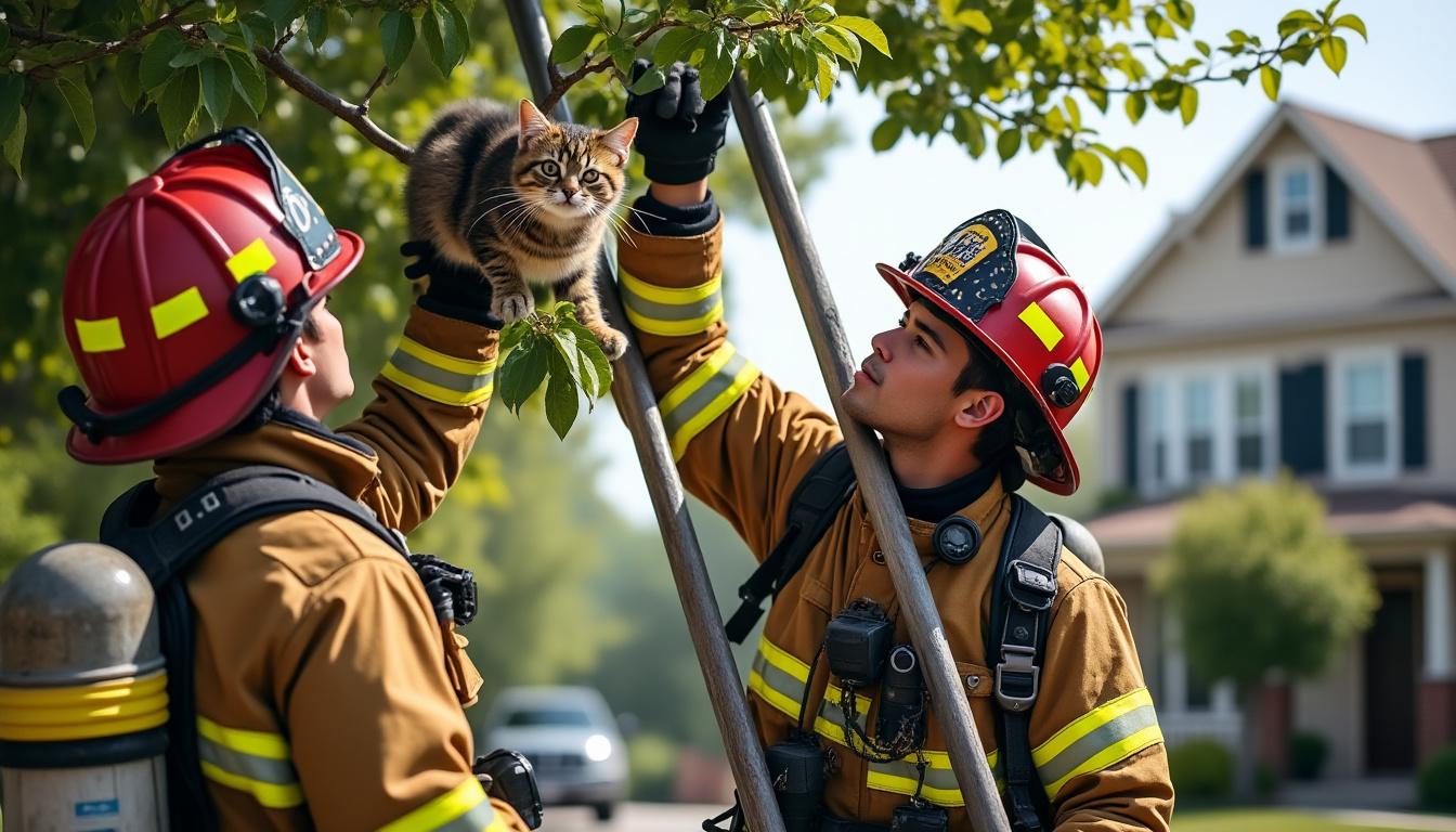 à yvetot, les pompiers interviennent courageusement pour sauver un chat coincé dans un bassin de rétention, défiant les eaux pour lui venir en aide.