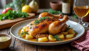 découvrez un suprême de volaille fermière mijoté au cidre, une délicieuse recette normande traditionnelle à savourer à granville.