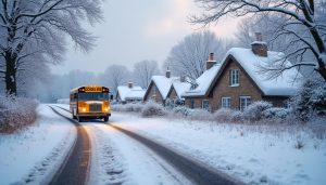 en raison des chutes de neige, les transports scolaires seront suspendus lundi en bretagne et normandie pour assurer la sécurité des élèves.