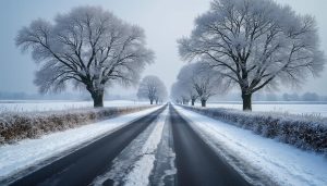 la normandie est recouverte de plus de 10 cm de neige, rendant certaines routes impraticables et perturbant la circulation dans la région.