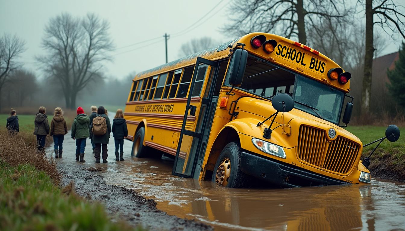 dans l'eure, un bus scolaire dérape et finit dans un fossé. heureusement, les enfants en sortent choqués mais sains et saufs. découvrez les détails de cet accident.