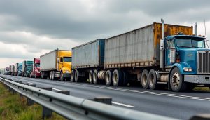 six poids lourds immobilisés simultanément sur la sud 3 à petit-quevilly en raison de crevaisons, provoquant des perturbations importantes sur la circulation.