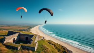 découvrez les deux sauts en parachute tandem réalisés mardi à merville-franceville-plage, sur le site historique de la batterie, alliant sensations fortes et mémoire.
