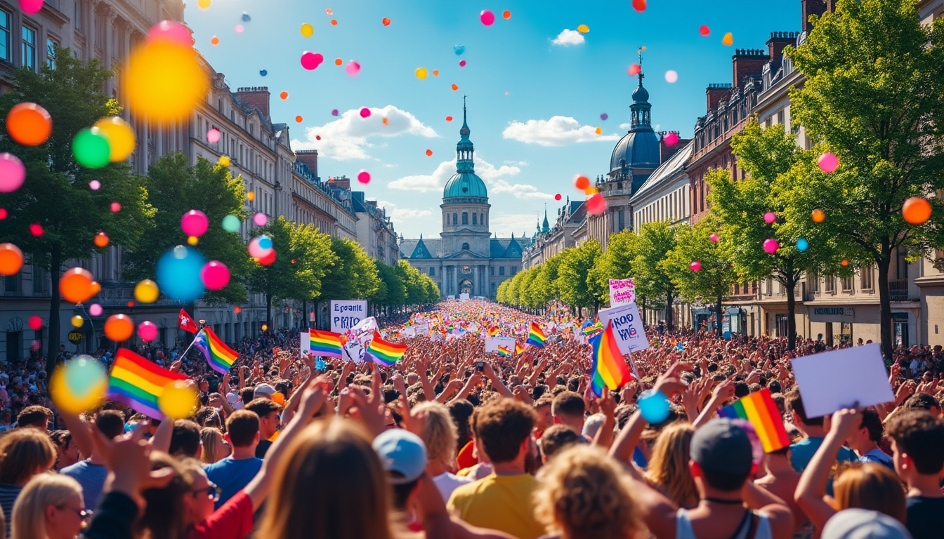 découvrez la vidéo de la marche des fiertés à caen où plus de 3 000 participants se sont réunis pour une célébration vibrante de diversité et d'inclusion.