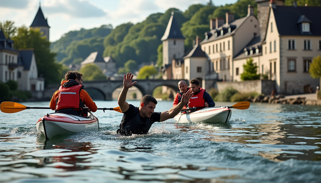 des kayakistes héroïques interviennent pour sauver un homme handicapé de 59 ans tombé dans la seine à elbeuf, mettant leur courage et leur solidarité au service d'un sauvetage remarquable.